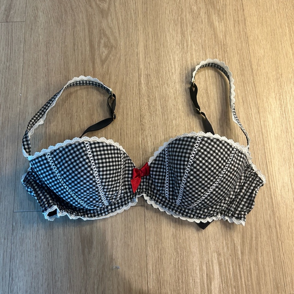 VINTAGE AGENT PROVOCATEUR BRA IN BLACK AND WHITE GINGHAM SIZE 34C